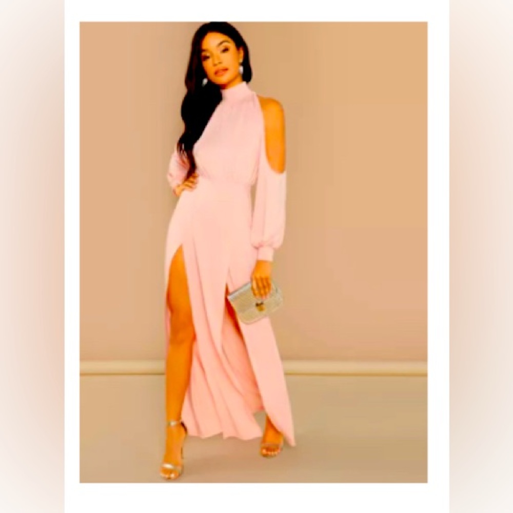 M-Slit Front Cold Shoulder Dress